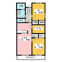 ガーデンヒルズさくら 2LDKの間取図画像