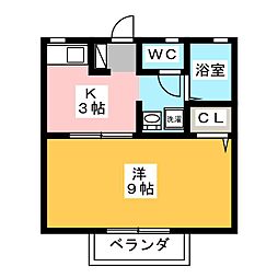 アネックス若葉 1Kの間取図画像