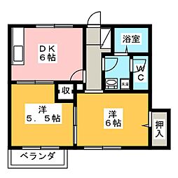 クレストールワタナベ 2DKの間取図画像