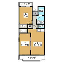 ラフィーネ弐番館 2LDKの間取図画像
