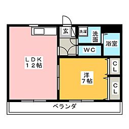サンセールエスト 1LDKの間取図画像