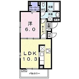 カーサウィステリア 1LDKの間取図画像