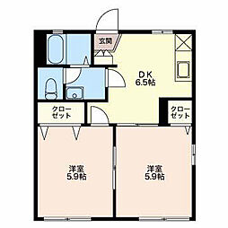 プランドール藤枝C棟 2DKの間取図画像
