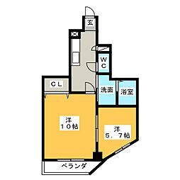 エローラ藤枝 2Kの間取図画像