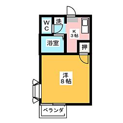 フロラシオン六合 1Kの間取図画像