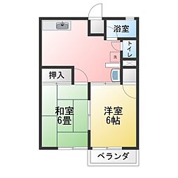 シティハイムサンハイツ 2DKの間取図画像