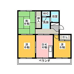 レクセル葛川A 3DKの間取図画像