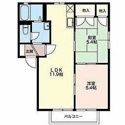 カンフォート中2 2LDKの間取図画像
