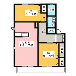 ヴァンヴェールC 2LDKの間取図画像