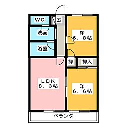 ネバーランド1 2DKの間取図画像