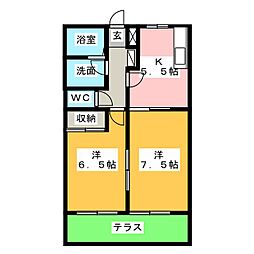 ヴィラ・デルソル 2Kの間取図画像