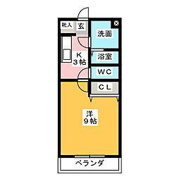 プレシャス 1Kの間取図画像
