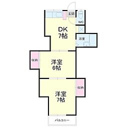 掛川ハイツA 2DKの間取図画像