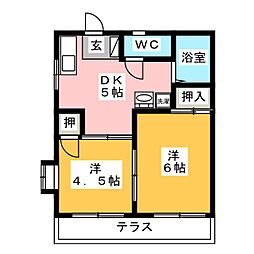 コーポフジ3 2DKの間取図画像