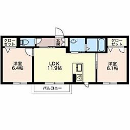 クラーロ愛野東 2LDKの間取図画像