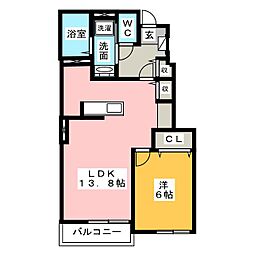 アオバヒルズタウンC 1LDKの間取図画像