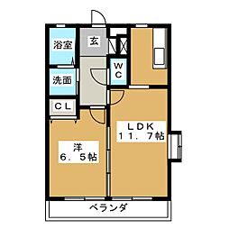 スカイヒルズ柳島 1LDKの間取図画像