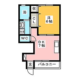 エリガンスK 1DKの間取図画像