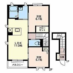 カーサC 2LDKの間取図画像