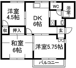 グリーンハイツ萩原B 3DKの間取図画像