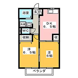 サニーヒル駅北 2DKの間取図画像