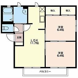シプレーヌ大村B 2LDKの間取図画像