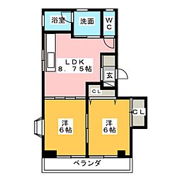 グロリアスカトウ 2LDKの間取図画像