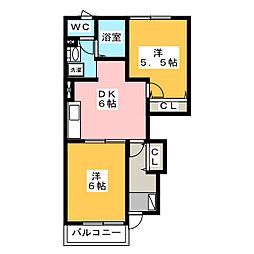 クレアミュール 2DKの間取図画像