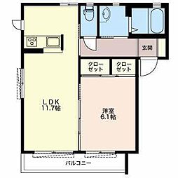 シャンテ西焼津F 1LDKの間取図画像