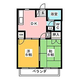 ニューシティ三輪 2DKの間取図画像