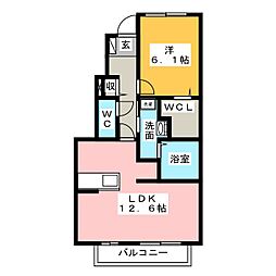 フローラル 1LDKの間取図画像