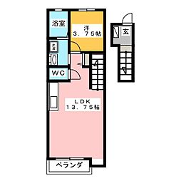 テックメイト二之宮 1LDKの間取図画像