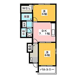 カーサ・アルドーレ2 2DKの間取図画像