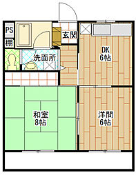 中央ハイツ 2DKの間取図画像