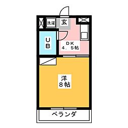 ウッデンベル 1DKの間取図画像