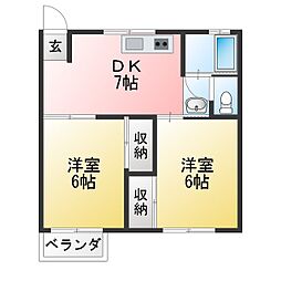 サングリーン桜ケ丘 2DKの間取図画像