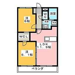 グランドール立野 2LDKの間取図画像