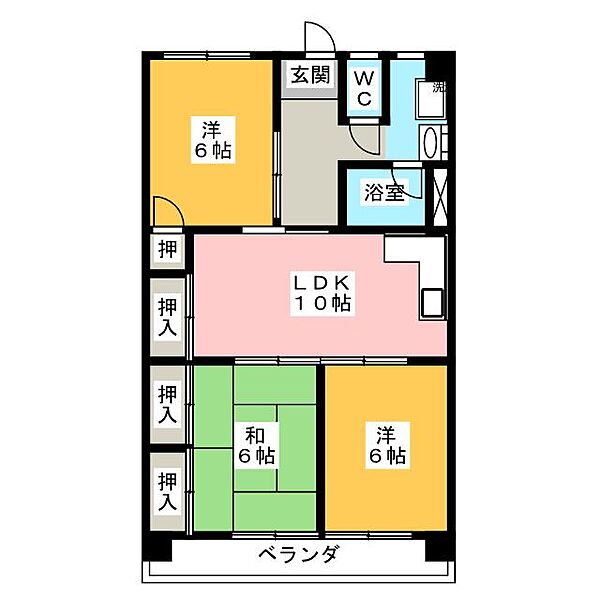 菱野ビル ｜岐阜県岐阜市茜部菱野３丁目(賃貸マンション3LDK・2階・61.80㎡)の写真 その2