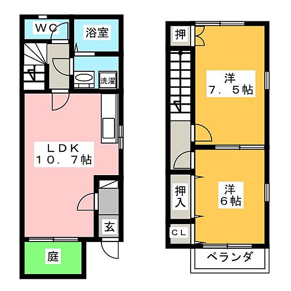 クレール石榑II ｜岐阜県岐阜市六条江東１丁目(賃貸テラスハウス2LDK・1階・59.62㎡)の写真 その2