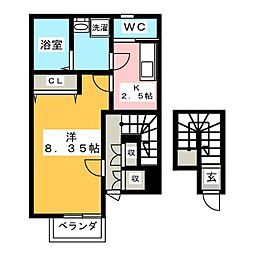 フィアス岐南 2階1Kの間取り