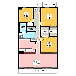 ハイツ南 2階3LDKの間取り