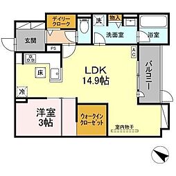 Euzak Residence Gifu West 1階1LDKの間取り