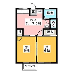 ロイヤル小塩3-B 2DKの間取図画像