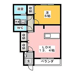 カインド・リバレイン 1LDKの間取図画像