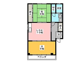 ウエステージ服部 2LDKの間取図画像