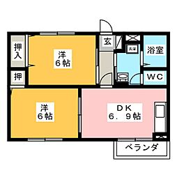 グリーンハイツ池川B 2DKの間取図画像