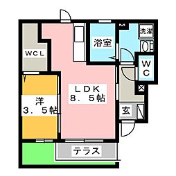カーサレイール 1LDKの間取図画像