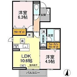 モンシャトー岐南II 2LDKの間取図画像