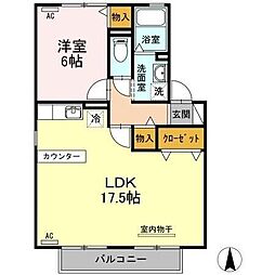 コートハウス岐陽 1LDKの間取図画像