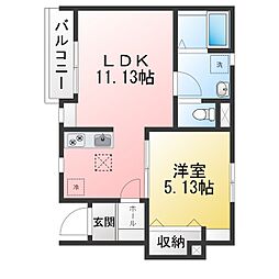 リーブルファイン西川手 1LDKの間取図画像